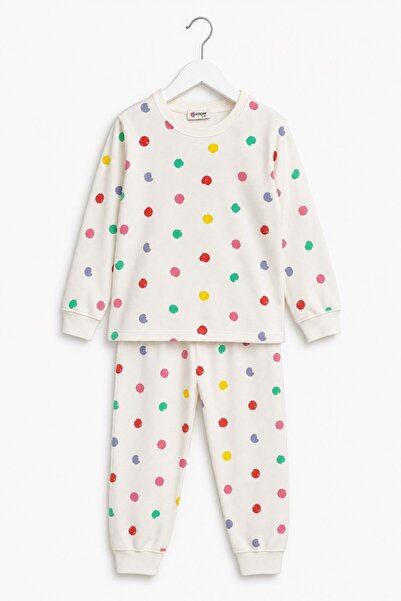 NOBLEKIDS Girl's Pajama Set Colorful Polka Dot Ecru
