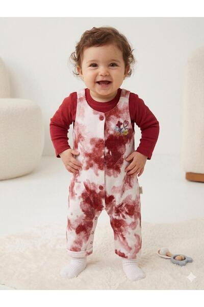 Maison Bebe Tongs Baby Girl Tie-Dye Patterned Embroidered Salopet Jumpsuit an...