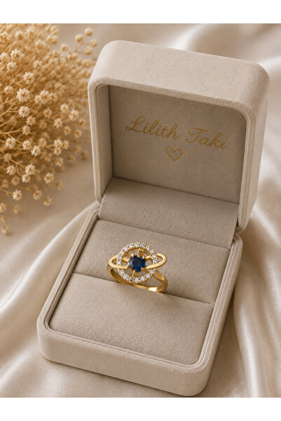 Lilith Takı 💙   Blue Stone Planet Model Stress Ring – Gold Women's Ring with...