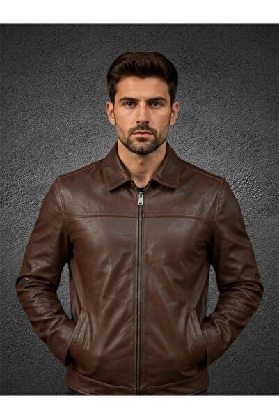 EVASİM Genuine Lambskin Men's Coat (Hazelnut Color)