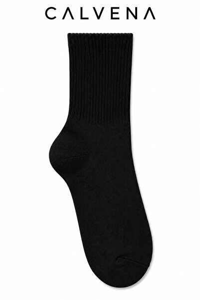 Calvena Unisex 6 Pairs Plain Black and White Cotton Woven Striped Short Tenni...