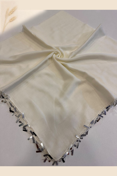 KB Bursa İpek Hand Embroidered Silver Sequin Solid Color Writing Gift Box 100...