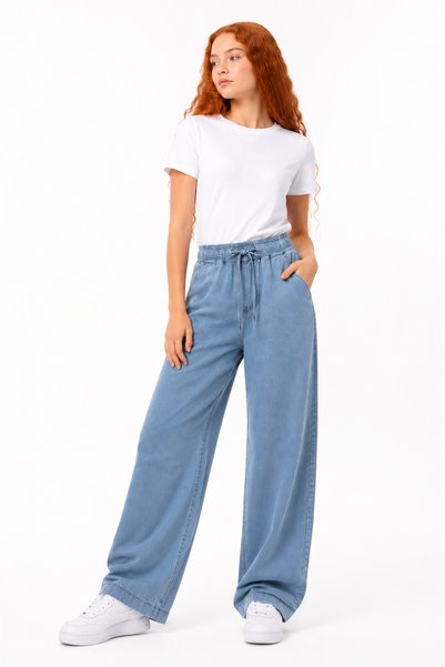 GİYİCEM TEKSTİL Kız Çocuk Street Comfort Geniş Paça Yüksek Bel Jean Pantolon 2241