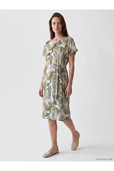 LC Waikiki Rochie cu decolteu rotund și cordon floral