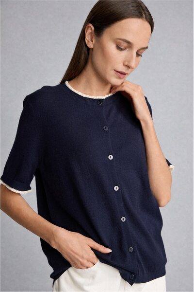 DeFacto Regular Fit Crew Neck Buttoned Textured Knitwear Basic Cardigan H1289...