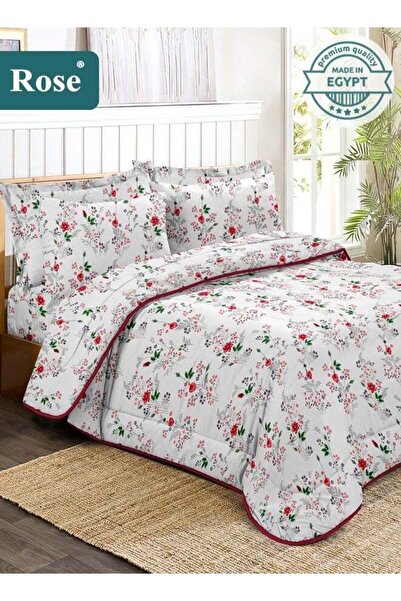 Rose Floral Comforter Set, High Quality Microfiber, 6 Pieces, Fits 200x200 cm...