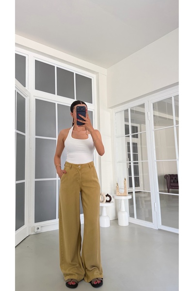 GAUS CO Yağ Yeşili Yıkamalı Tencel Denim Pantolon GAUS-01786