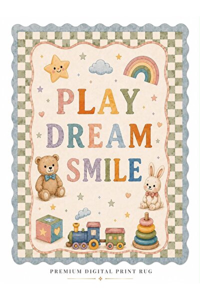 Rugs Modern Halı ETA Play Dream Smile Yazılı Modern Dokuma Taban Dekoratif Ha...