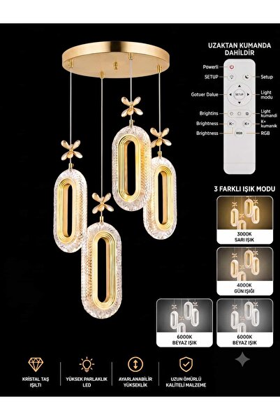RSCOLLECTIONS Hera Modern Sarkıt 4'Lü Led Avize Elips Sarkıt Ledli Avize