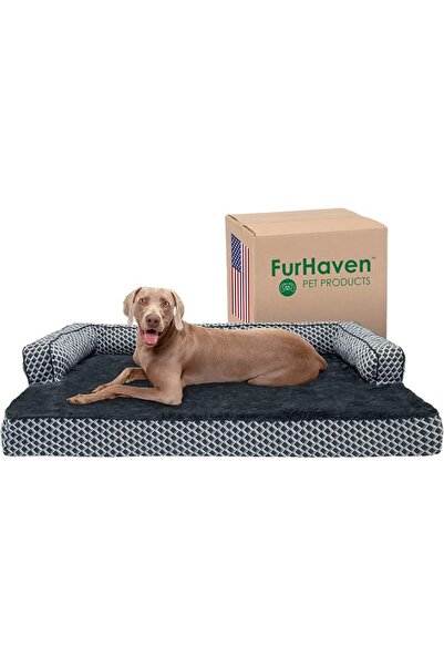 Furhaven غطاء سرير للكلاب من الفرو الصناعي فائق النعومة وشمواه بنمط كنبة تقلي...