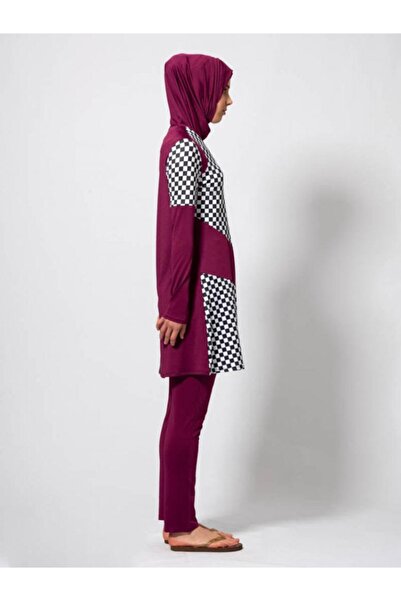 Neva Style Patterned Plum Full Covered Hijab Swimsuit 1851Mu