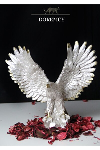 Doremcy Dekoratif Beyaz Mini Kartal Biblo Polyester Ev Ofis Masa Üstü Aksesuarı Figür Obje