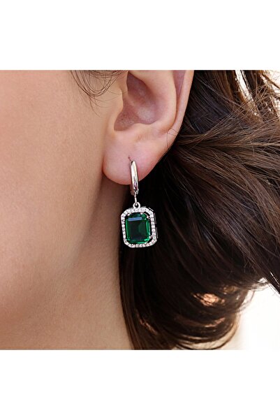 Takı Boom Yeşil Beyaz Baget Gümüş Küpe