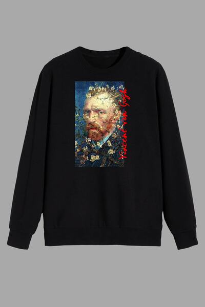 perseusshopping سويت شيرت أسود مطبوع عليه صورة آرت فان جوخ للجنسين