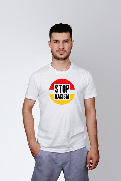 ErTaPassage Alb „Stop Racism” cu imprimeu Bărbați tricou - T6492739