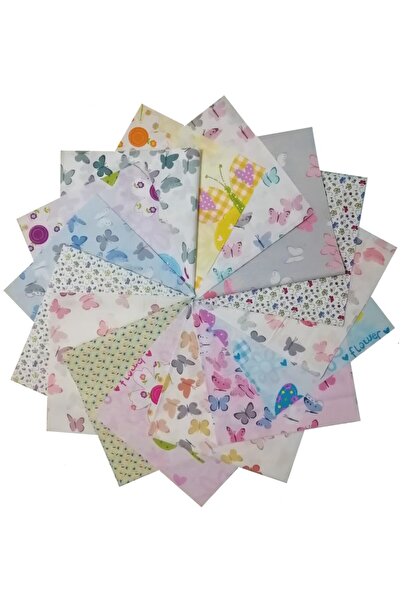 Kırkyama Patchwork Home 25x25 cm 15 Parça Kırkyama Patchwork Pamuklu Kumaş Elişi Hobi Dikiş  Kelebek Serisi