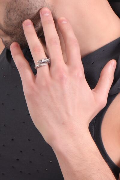 LABALABA Erkek Antik Gümüş Kaplama Dolama Ejderha Yüzük