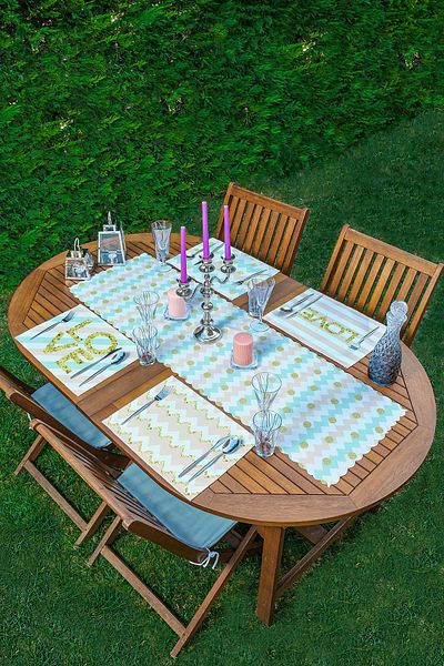 Realhomes 4+1 Ροζ & Χρυσό Λεπτομερές Love Designed American Service & Runner Set
