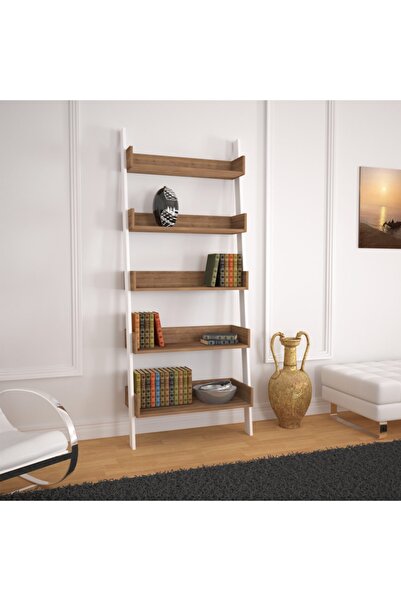 PASİFİC HOME Only Merdiven Kitaplık , 5 Raflı, Koyu Meşe & Beyaz