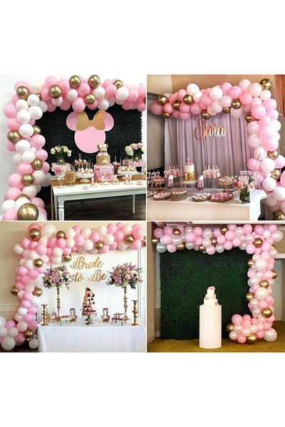 Party City 100 Pieces Pink White Metallic Balloon Gold Chrome Balloon And Chain