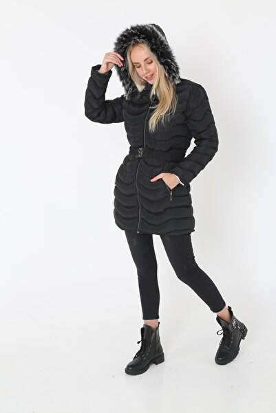 KMKkombin Palton puf cu glugă cu blană de mărime mare