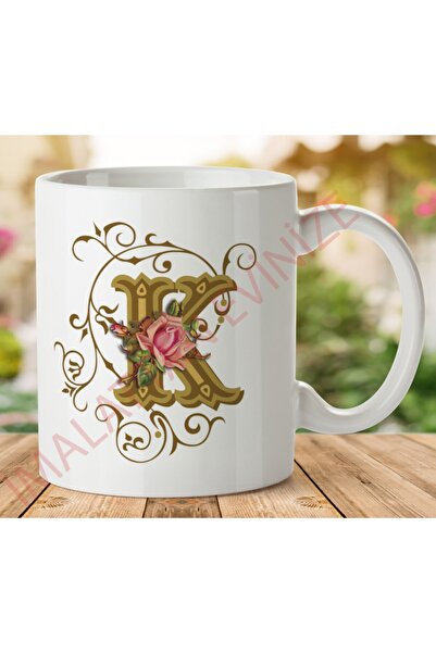 ART HEDİYE كوب مطبوع عليه حرف K على الجانبين