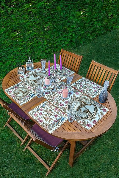 Realhomes 4+1 Cream Floor Ethnic Illustrated American Service & Runner Set