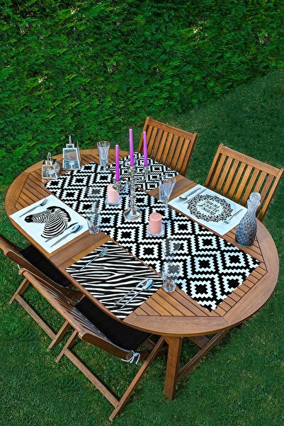 Realhomes 4+1 Crno-beli zebra motiv Kućni slatki dizajnirani set podmetača i ...