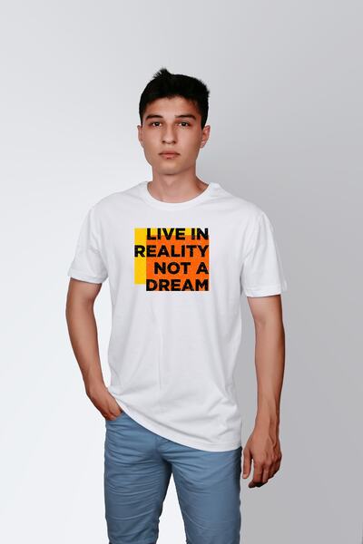 ErTaPassage Λευκό ανδρικό μπλουζάκι - Live Reality Dream με τύπωμα , T7488247