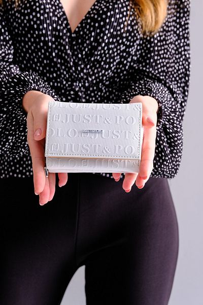 Just Polo Kubrabutik Women's White 6 Cards 1 Id Compartment Embossed Printed Snap Fastener and Zipper Closure Vegan Wallet