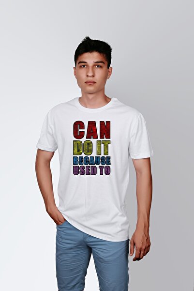 ErTaPassage Ανδρικό λευκό μπλουζάκι με το κείμενο «Can Do It Because Used To»...