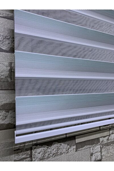 PERDECİNİZ Yeşil Gri Mini Plise Zebra Perde (etek Kısmı Düz)