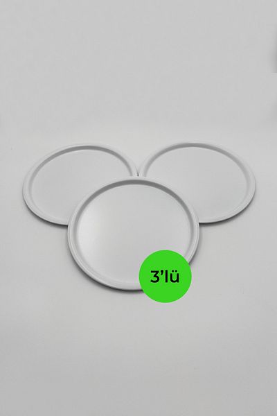 Fiyakalı Ürünler Atölyesi 3-Piece Metal White Single Decorative Tea, Coffee and Cake Service Presentation Tray 22cm