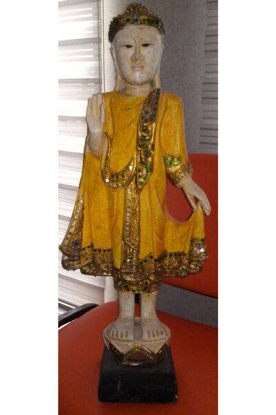 Ahşap Taşlı Buddha Heykel