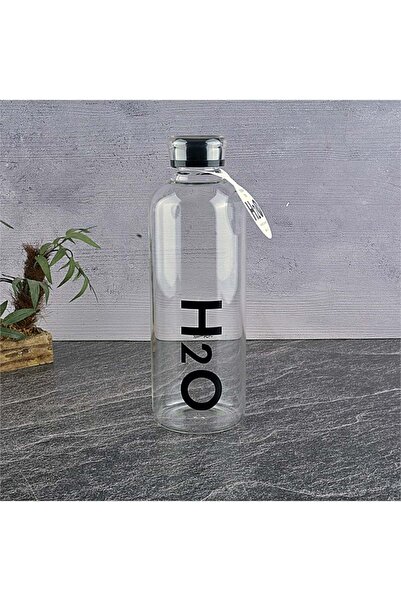 Romans قارورة زجاجية من البوروسيليكات سوداء اللون بنمط H2O سعة 1 لتر