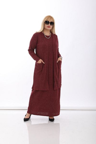 Şirin Butik Women's Large Size Claret Red Camisole Vest Suit