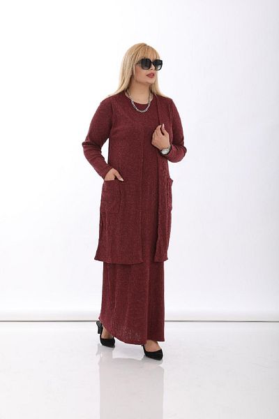 Şirin Butik Women's Large Size Claret Red Camisole Vest Suit