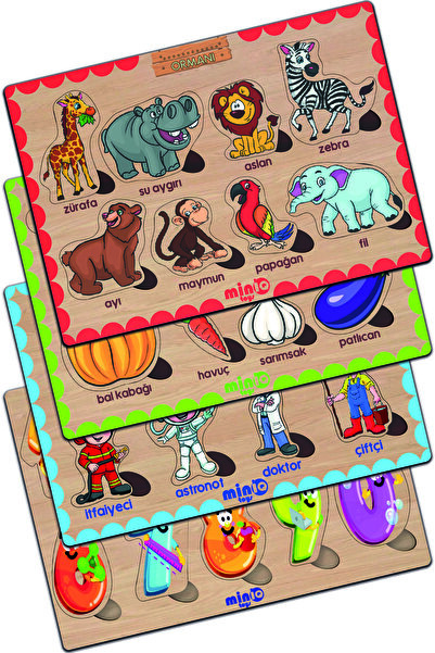 minİQ toys حيوانات الغابة التركية الخشبية + الخضروات + المهن + الأرقام مجموعة...