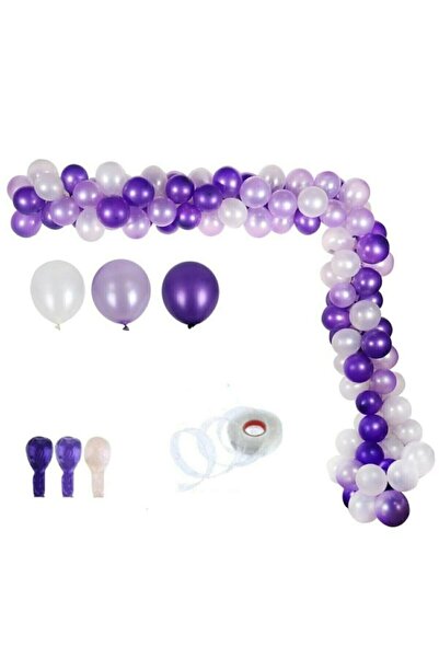 Party City 50 Adet Metalik Balon Seti Mor Lila Beyaz + 5 m Balon Zinciri | Pa...