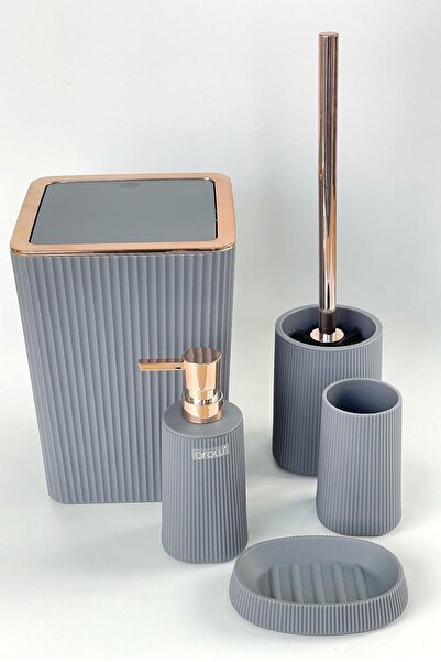 AROW طقم حمام لوكس أكريليك - رمادي وردي ذهبي 5 قطع