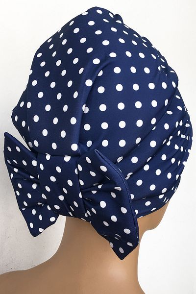Vera Καπάκι κολύμβησης Mihrace Ready Turban Navy Blue πουά σταυρωτό λουράκι με επένδυση με γεμιστό φιόγκο Hijab καπάκι