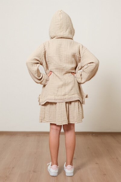 Zeliha Baysan Beige Colored Muslin Hooded Kids Sweatshirt