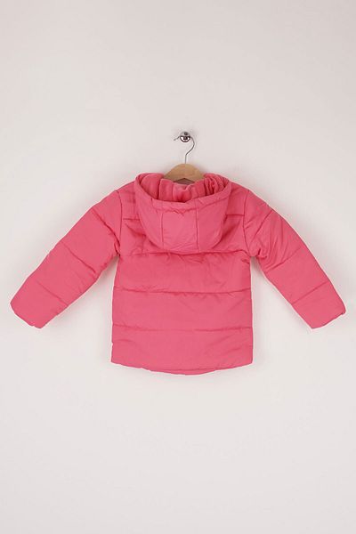 Mika Bebek & Çocuk Heart Embroidered Fuchsia Pink Baby Girl Slim Fit Hooded Puffer Coat
