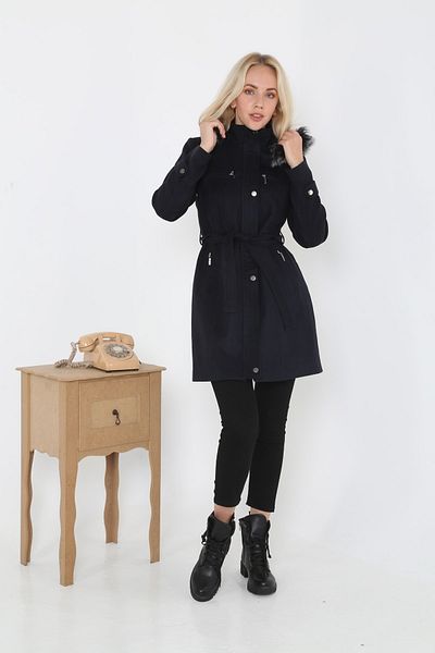 KMKkombin Dámský krátký kožešinový kabát Cashmere Stamp s kapucí