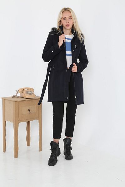 KMKkombin Dámský krátký kožešinový kabát Cashmere Stamp s kapucí