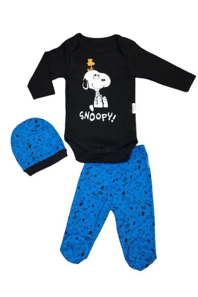 Mini Bird Minibird Snoopy Baskılı 3 Parça Erkek Bebek Zıbın Takımı 0475-l