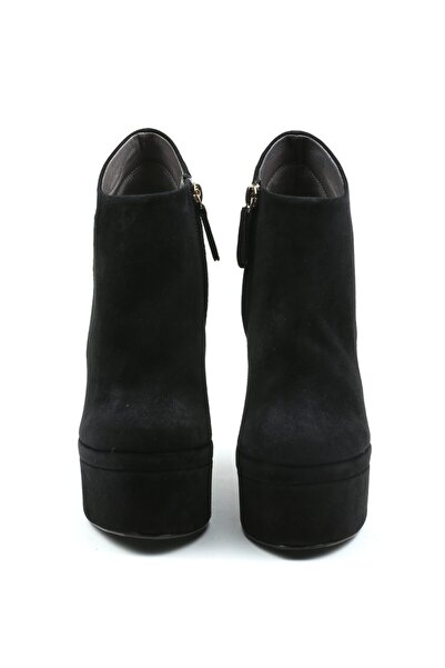 CANES AYAKKABI Kadın Siyah Süet Yüksek Dolgu Fermuarlı Bootie