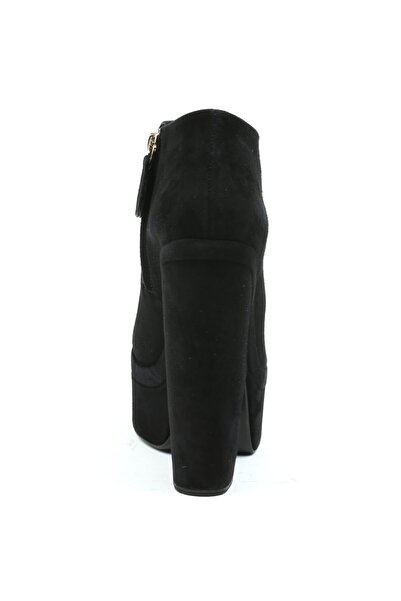 CANES AYAKKABI Kadın Siyah Süet Yüksek Dolgu Fermuarlı Bootie