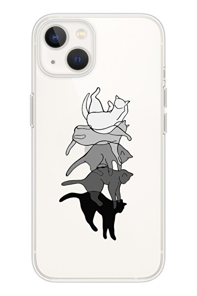 shoptocase Iphone 13 Şeffaf Kediler Desenli Telefon Kılıfı