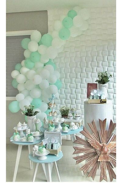 BEST PARTİ DOĞUM GÜNÜ PARTİ SÜSLERİ 100 Water Green, white Balloons + Balloon Chain
